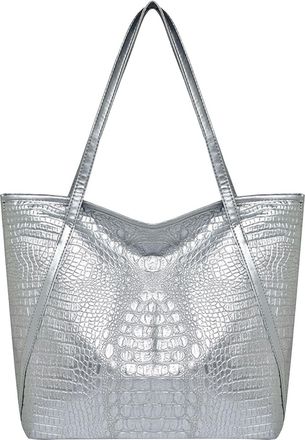 Generic Women Soft PU Leather Crocodile Pattern Tote Handbag Ladies Shoulder Bag Large Capacity Satchel Women Handbag Large Capacity PU Leather Shopping Bag S