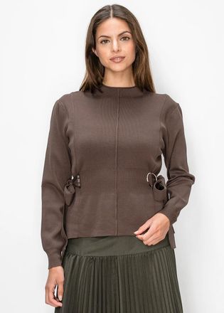 YAL New York Mock Neck Sweater with Ribbed Waist Panel