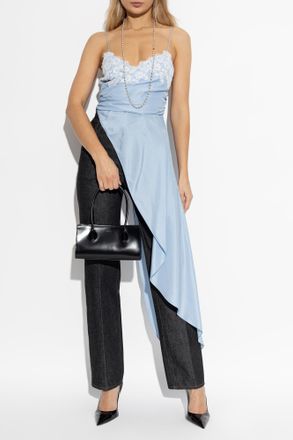 Moschino Satin Asymmetric Top, Womens, Light Blue