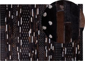 Beliani Beliani - Alfombra De Piel Marr&oacute;n Con Hilo De Lana 140 X 200 Cm Patchwork R&uacute;stico Akseki