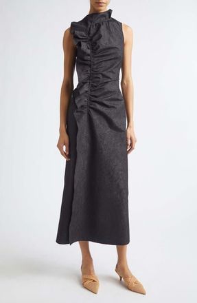 Ulla Johnson Demetria Ruffle Detail Taffeta Cocktail Dress in Obsidian at Nordstrom, Size 0