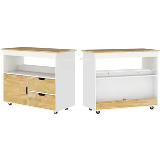 STILVORA Carrello Da Cucina Con 2 Cassetti, 1 Anta, 1 Vano Aperto, Portasciugamani E Ruote, In Legno, Rovere