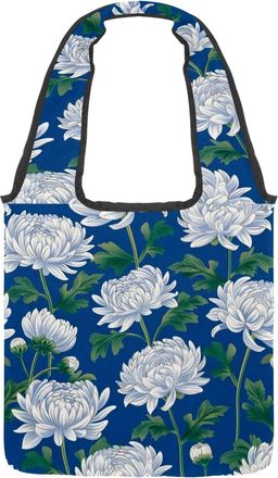 Generic White Hibiscus Flowers Reversible Canvas Shoulder Tote - Double-Sided Print, 12oz Cotton, 27cm Drop, Fold-Flat Bag for Travel, Shopping, Street Outing