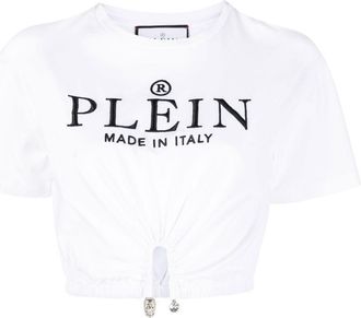 Philipp Plein embroidered-logo cropped T-shirt - women - Cotton - M - White