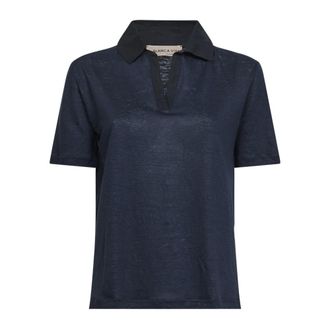 Blanca Vita Polo Shirts, female, Blue, Size: 2XS Poplin V-neck Top