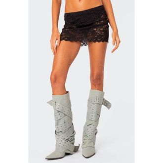 Edikted Kaylie Sheer Lace Miniskirt in Black at Nordstrom, Size X-Small