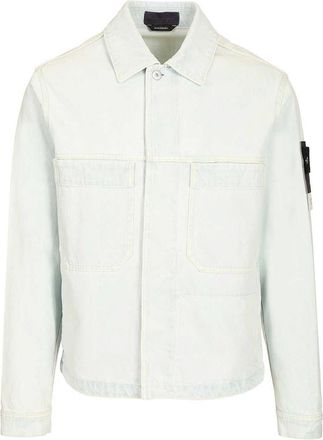 Stone Island Coach Jacket In Ultra Bleached Denim