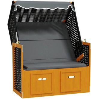 vidaXL Strandkorb Con Vime Pe Y Madera Masiva Negra Y Antracita