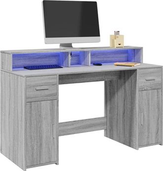 vidaXL Escritorio Con Led Madera Ingenier&iacute;a Gris Sonoma 140x55x91 Cm Vidaxl