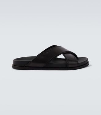 Brioni Criss-Cross leather slides