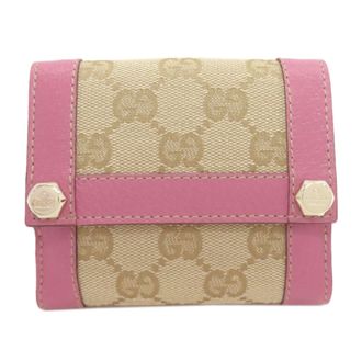 Gucci Brown Pink Canvas Leather Wallet (Bi-Fold) (Pre-Owned)