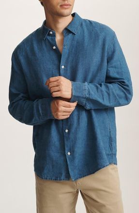 Mavi Indigo Slub Linen Button-Up Shirt at Nordstrom, Size Large