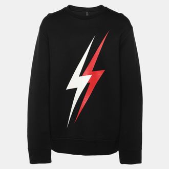Neil Barrett Black Neoprene 3D Lightning Bolt Print Sweatshirt