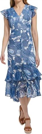 Tommy Hilfiger Paisley Print Ruffled Midi Dress In Blue