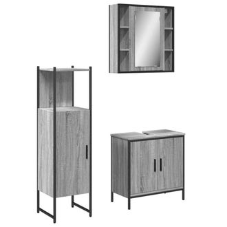 Berkfield Home 3 Piece Bathroom Cabinet Set Grey Sonoma Engineered Wood