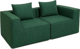 Hhg [nunca Usado] Sof&aacute; De 2 Plazas/accesorios Para Sof&aacute; Hhg-397, Sof&aacute; De 2 Plazas Sof&aacute; Lounge, Modular Tejido/textil (300 G/m&sup2;) 63 X 194 X 97 Cm, Verde