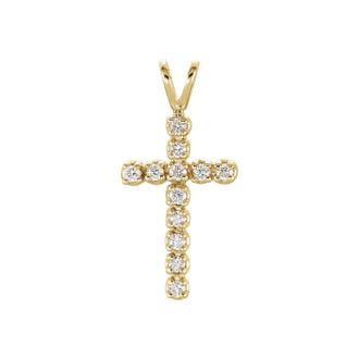 Diamond2Deal 14k Yellow Gold 1/8ct Lab-Grown Diamond Cross Pendant