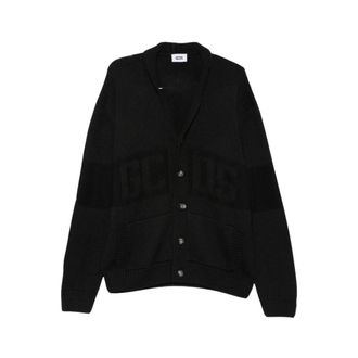 GCDS Cardigan con scollo a V e logo intarsiato - - Knitwear - Uomo - Nero - S