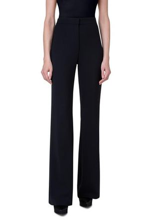 Akris Courtney Wide Leg Stretch Virgin Wool Pants in 009 Black at Nordstrom, Size 10