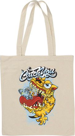Generic Catch You Cartoon Monster Eating Alien UFO Natural Cotton Tote Bag White