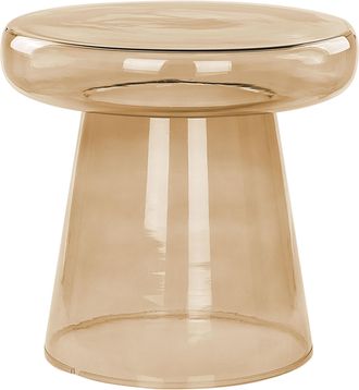 Beliani Mesa Auxiliar Decorativa De Vidrio Transparente Tintado &Oslash; 39 Cm Marr&oacute;n Dorado Caldera