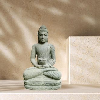 Wanda Collection Estatua Jard&iacute;&shy;n Zen Buda Sentado Posici&oacute;n Meditaci&oacute;n Piedra Volc&aacute;nica 80 Cm