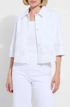 Lyss&eacute; Gem Eyelet Detail Stretch Cotton Denim Jacket in White at Nordstrom Rack, Size X-Small