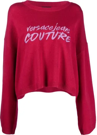 Versace Jeans Couture Embroidery Logo Relaxed Cropped Wool Sweater