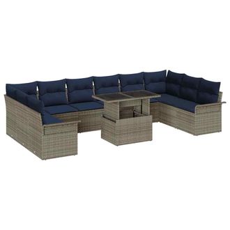 vidaXL Conjunto De Sof&aacute; De Jard&iacute;n Con Coj&iacute;n 11 Pcs Gris Polirat&aacute;n Vidaxl
