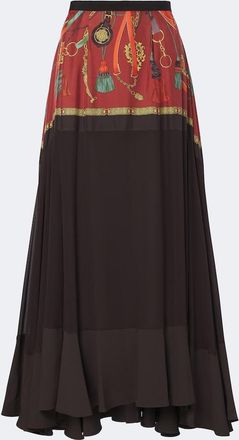 Etro Printed ruffled silk twill maxi skirt