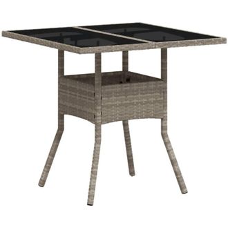 vidaXL Vidaxl - Mesa De Jard&iacute;n Superficie De Vidrio Y Rat&aacute;n Pe Gris 80x80x75 Cm