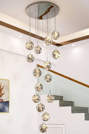Living and Home 16-Light Cluster Glass Ball Pendant Chandelier in Silver
