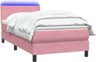 vidaXL Cama Box Spring Con Colch&oacute;n Y Led Terciopelo Rosa 90x210 Cm Vidaxl