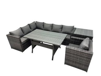 Fimous Outdoor PE Rattan Sofa Set with with Chair Side Table in Dark Grey