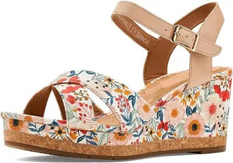 Clarks Chicly Floral Womens Wedge Shoes White Textile : 5.5 B - Medium, Leather