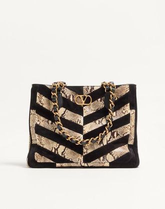 Valentino Garavani Valentino Garavani Laseine Shopping Bag In Python And Chevron-Patterned Suede Wo