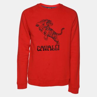 Roberto Cavalli Orange Cotton Knit Blend Tiger Print Sweatshirt