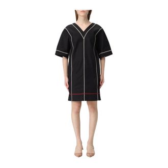 Fendi Short Dresses, female, Black, M, Geometric V-Neck Tunic Dress