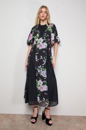 Oasis Womens Lace Fit and Flare Midi Dress - Black - Size 14 UK