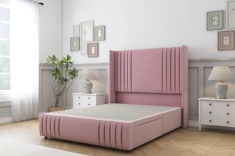 Sloomy Camden Plush Divan Base No Drawers - 54 Wing Headboard-Footboard in Pink | Size: King