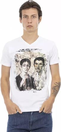 Trussardi Elegante V-hals Tee met Chic Print - Heren - T-shirts - Wit - M - Katoen - Tops
