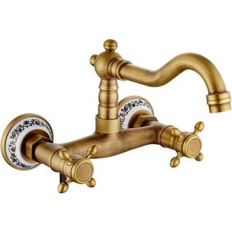 OEM Grifo Mezclador De Cocina Mural Antiguo En Bronce Vintage, Giratorio 360&deg;, Doble Control, Color Flor De Ciruelo (antiguo) -crezuo