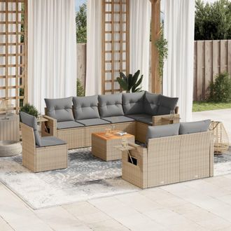 vidaXL Set De Sof&aacute;s De Jard&iacute;n 9 Pzas Con Cojines Rat&aacute;n Sint&eacute;tico Beige Vidaxl