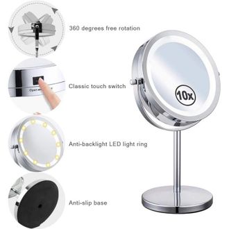 Elle Espejo De Aumento Giratorio De 360&deg; Con Luz, Espejo De Maquillaje, Espejo De Aumento De 10x, Espejo De Maquillaje Con Luz, Espejo Cosm&eacute;tico Giratorio 