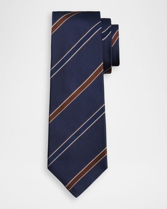 Kiton Men & apos;s Silk Woven Stripe 7-Fold Tie