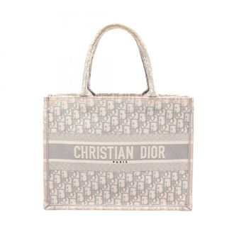 Dior Gray White Canvas Handbag Tote Bag (Pre-Owned)