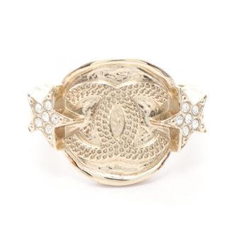 Chanel Gold Clear Gold Plating Rhinestone Band Ring (Pre-Owned)