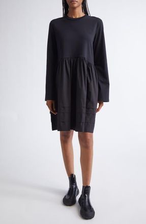 Cecilie Bahnsen Bradley Long Sleeve Mixed Media Dress in Black at Nordstrom, Size X-Small