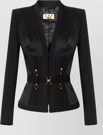 Elisabetta Franchi belted jacket deep neckline gold hardware