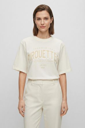 Boss Orange by Hugo Boss T-Shirt BOSS ORANGE Eregular Premium Damenmode, Damen, Gr. XL (42), open wei&szlig; 118, Single Jersey, Obermaterial: 100% Baumwolle, bedruckt, relaxed fit 